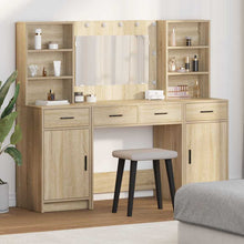 Make-up tafel set met LED 3 pcs Sonoma Eiken Bewerkt hout