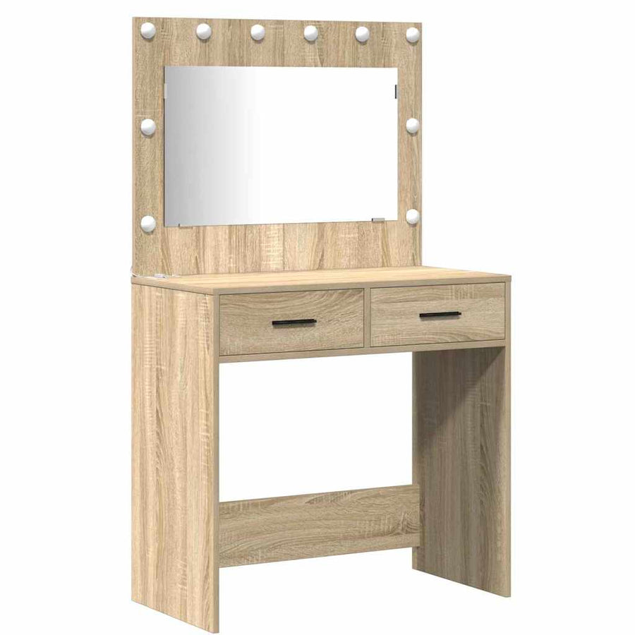 Make-up tafel set met LED 3 pcs Sonoma Eiken Bewerkt hout