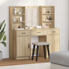 Make-up tafel set met LED 3 pcs Sonoma Eiken Bewerkt hout