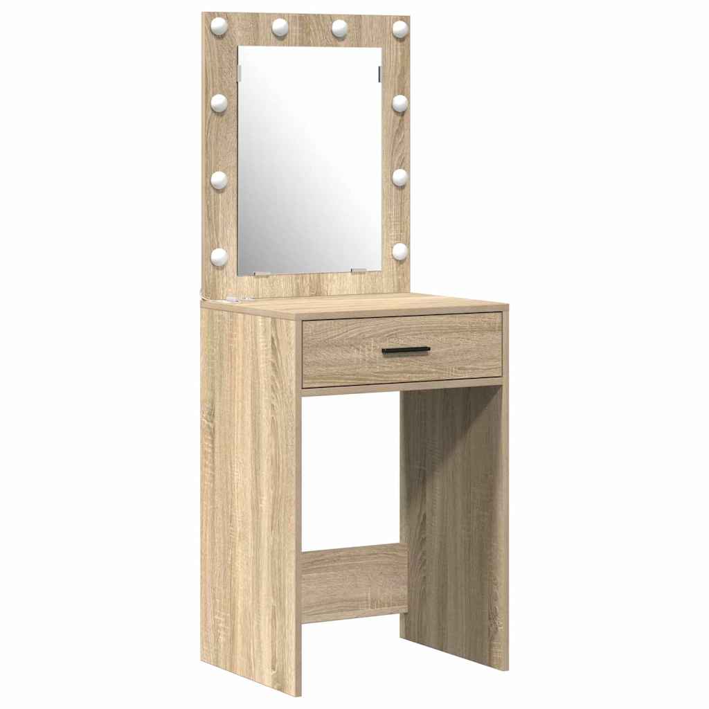 Make-up tafel set met LED 3 pcs Sonoma Eiken Bewerkt hout