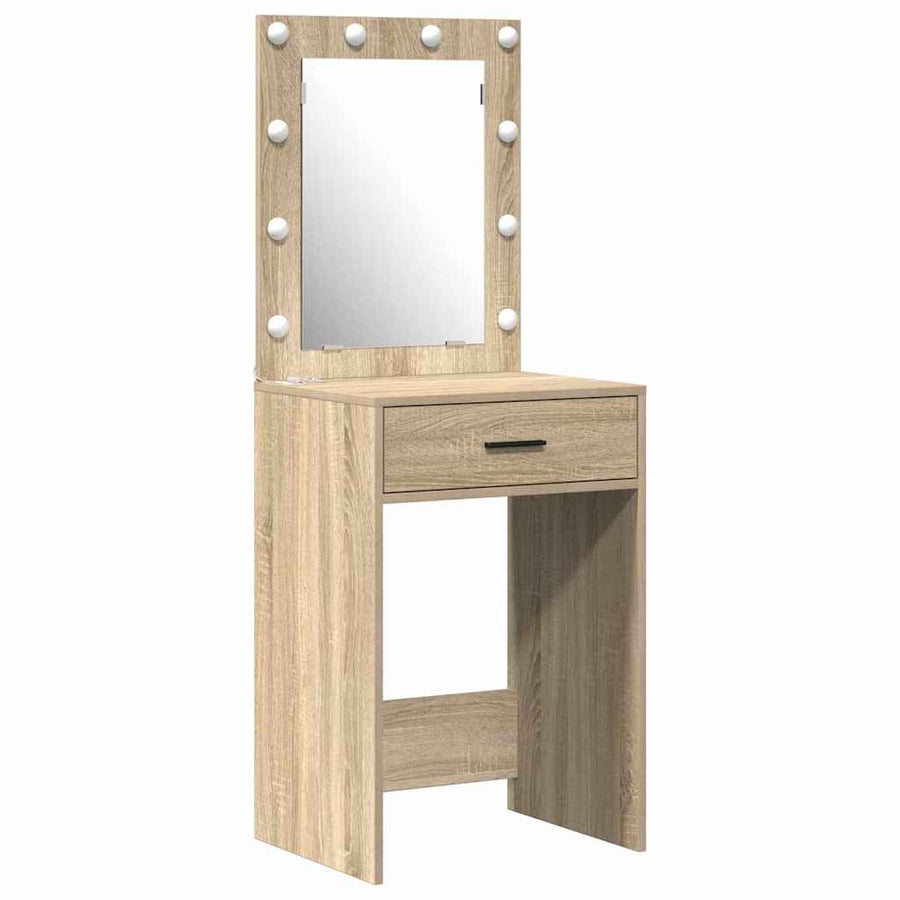 Make-up tafel set met LED 3 pcs Sonoma Eiken Bewerkt hout