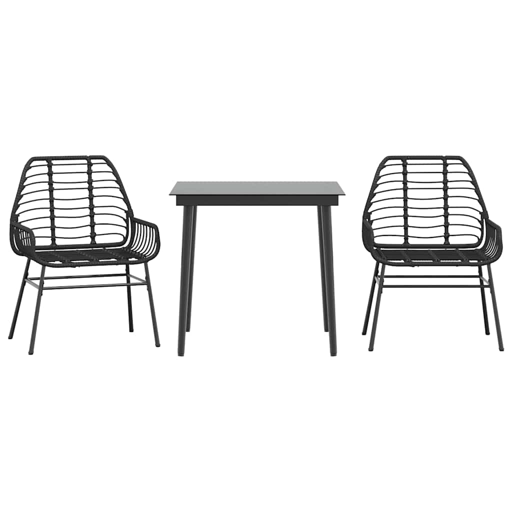 3-Delige Tuinset Poly Rattan Glas Zwart 2 80 x 80 x 74 cm Nee