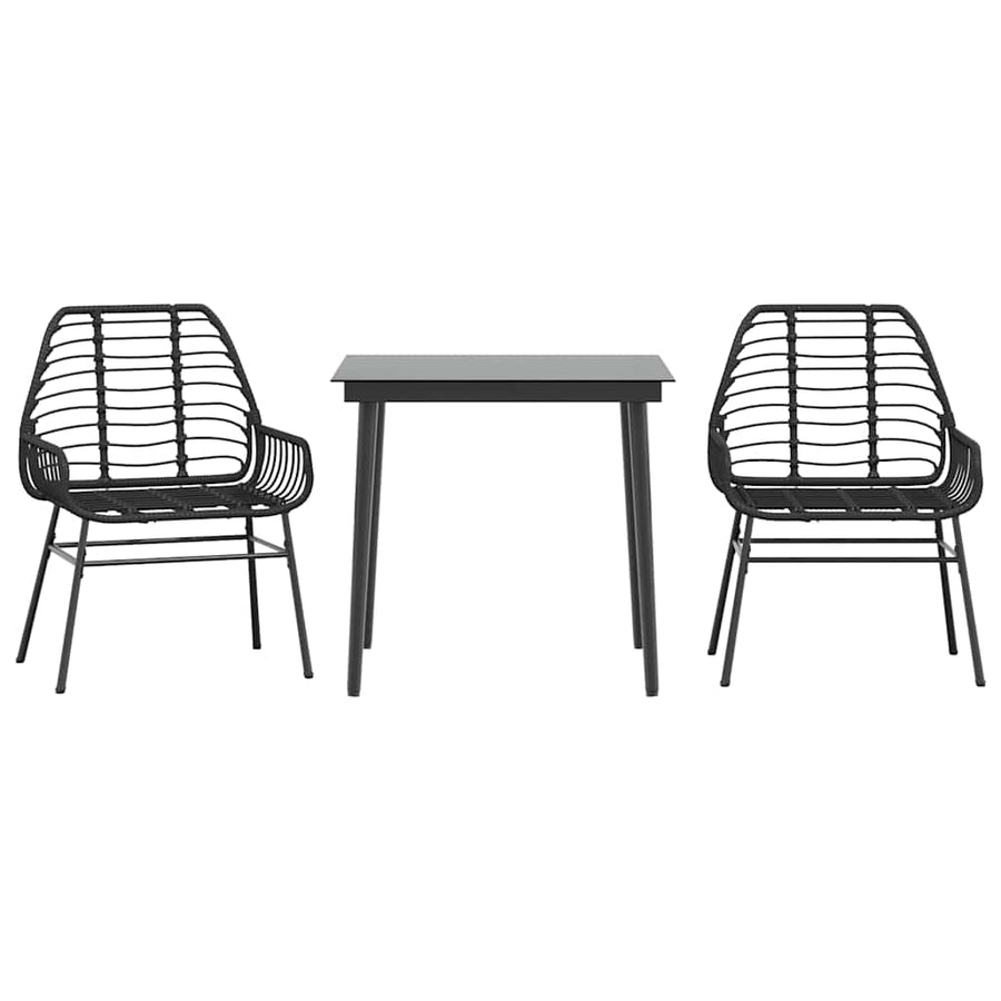 3-Delige Tuinset Poly Rattan Glas Zwart 2 80 x 80 x 74 cm Nee