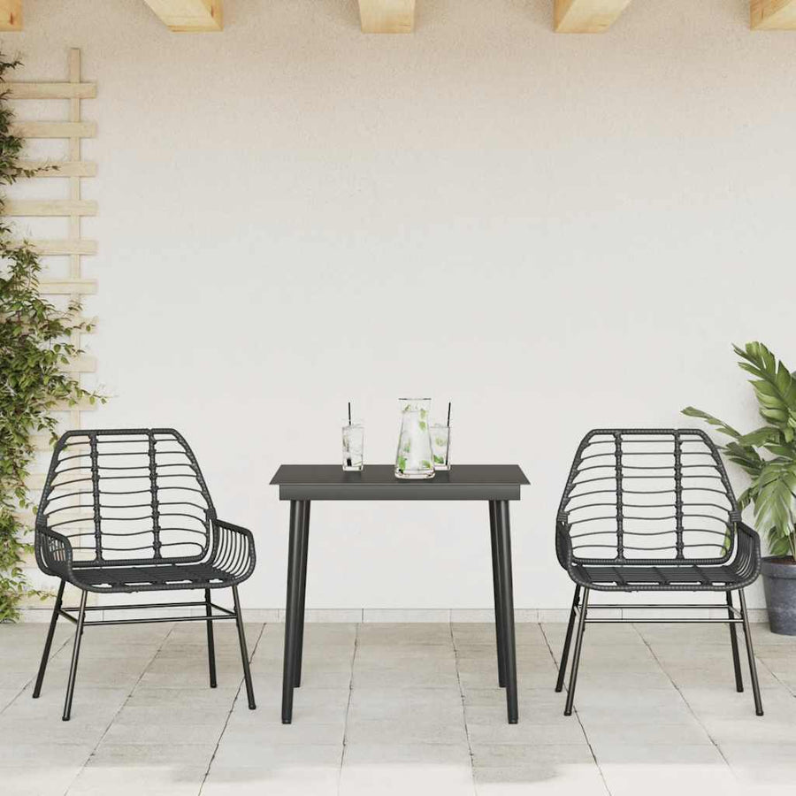 3-Delige Tuinset Poly Rattan Glas Zwart 2 80 x 80 x 74 cm Nee