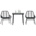 3-delige Tuinset poly rattan glas zwart