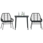 3-Piece Garden Furniture Set, Polyrattan, Glass, Black