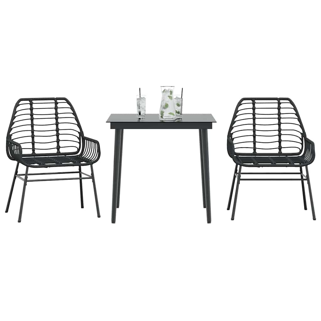 3-Delige Tuinset Poly Rattan Glas Zwart 2 80 x 80 x 74 cm Nee