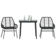 3-Piece Garden Furniture Set, Polyrattan, Glass, Black