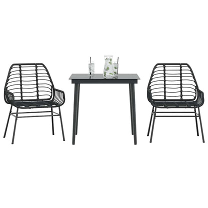 3-Delige Tuinset Poly Rattan Glas Zwart 2 80 x 80 x 74 cm Nee