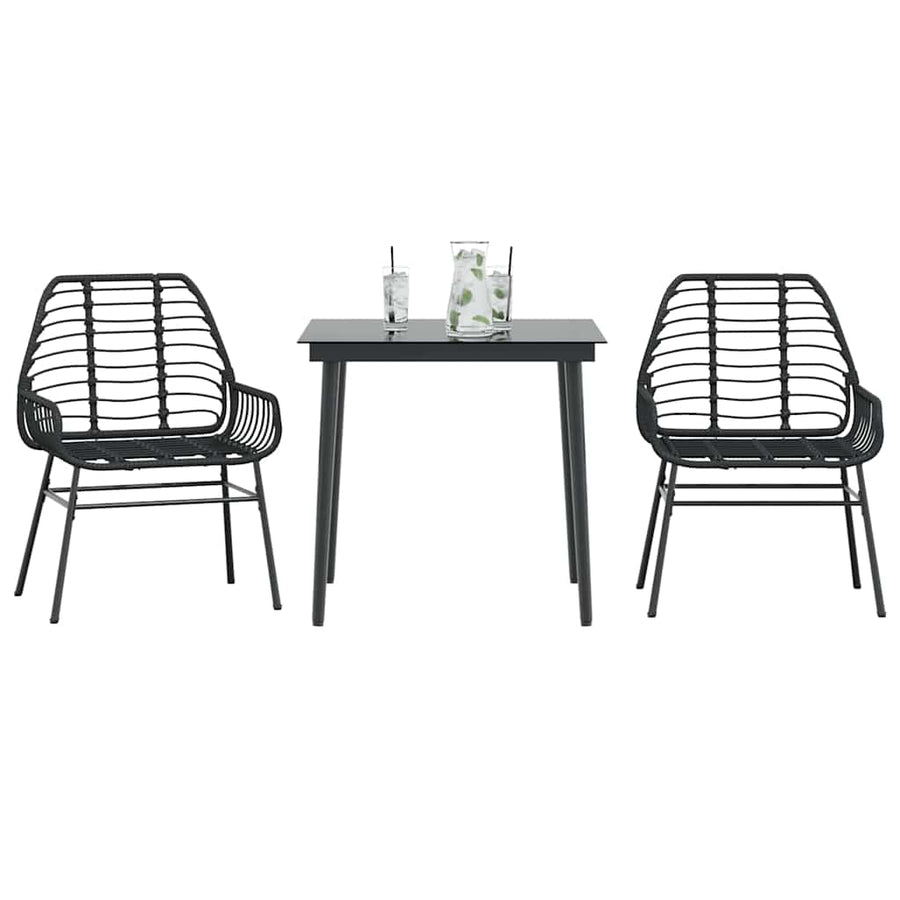 3-Delige Tuinset Poly Rattan Glas Zwart 2 80 x 80 x 74 cm Nee