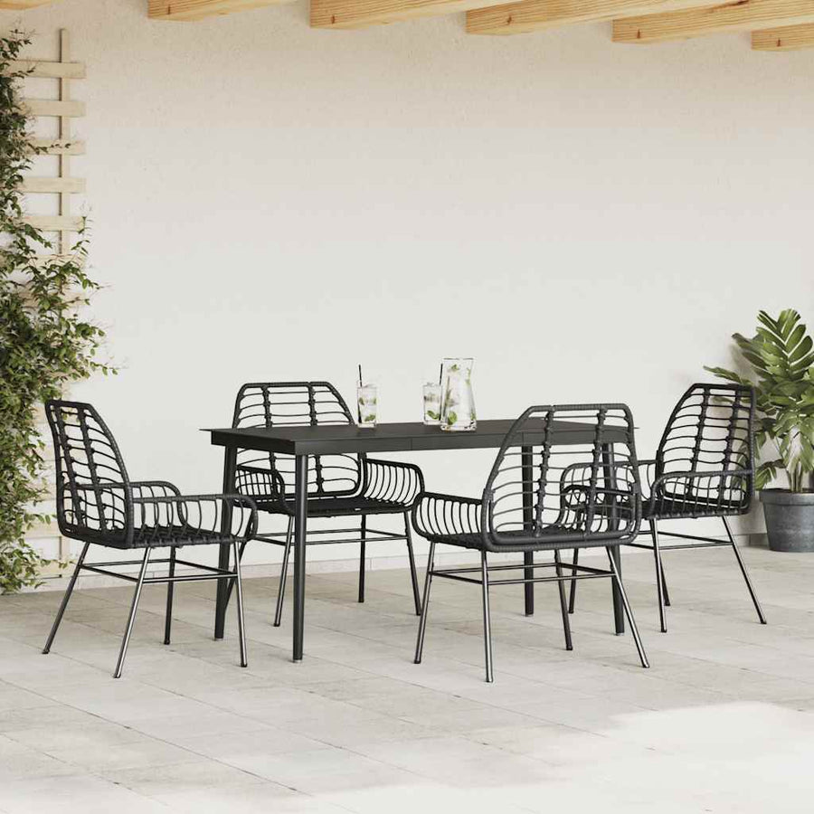 5-Delige Tuinset Poly Rattan Glas Zwart 4 80 x 80 x 74 cm Nee