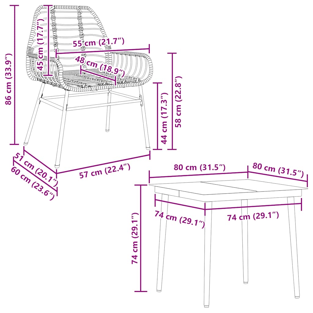 5-Delige Tuinset Poly Rattan Glas Zwart 4 80 x 80 x 74 cm Nee