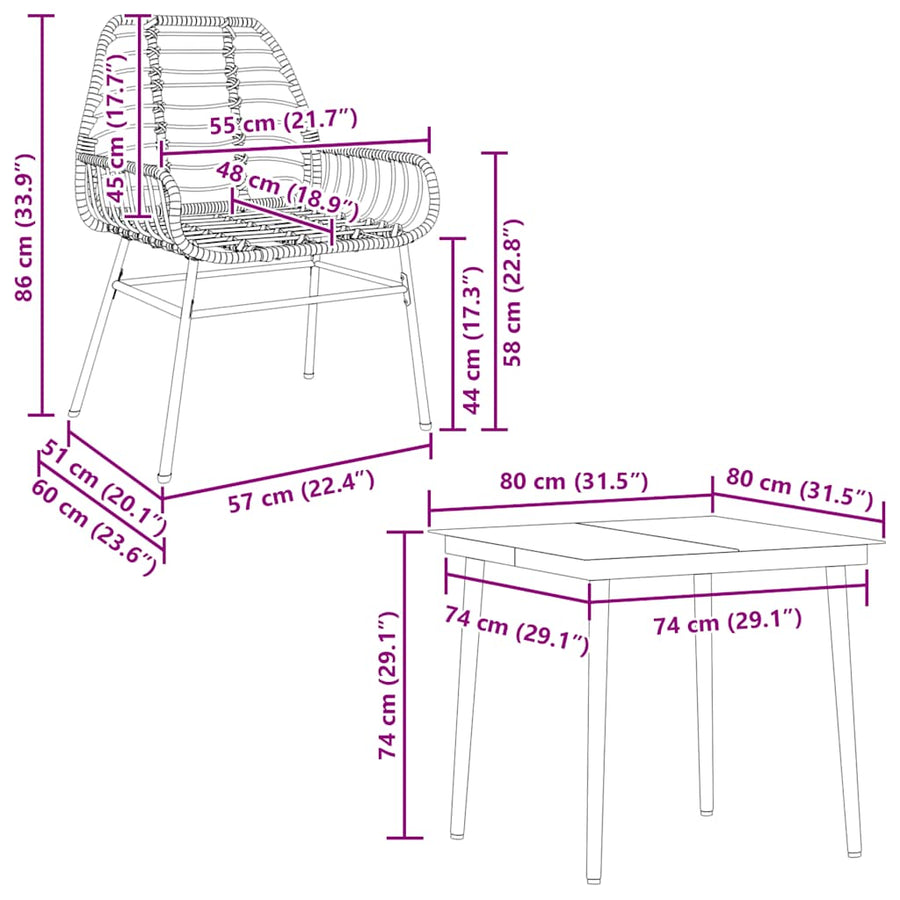 5-Delige Tuinset Poly Rattan Glas Zwart 4 80 x 80 x 74 cm Nee
