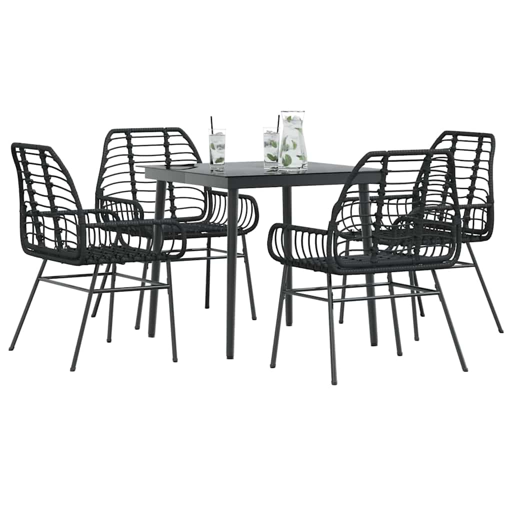 5-Delige Tuinset Poly Rattan Glas Zwart 4 80 x 80 x 74 cm Nee