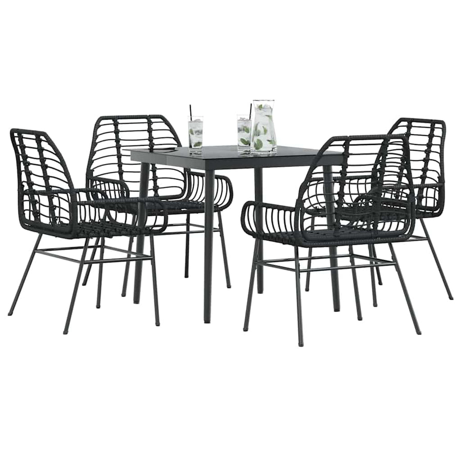 5-Delige Tuinset Poly Rattan Glas Zwart 4 80 x 80 x 74 cm Nee