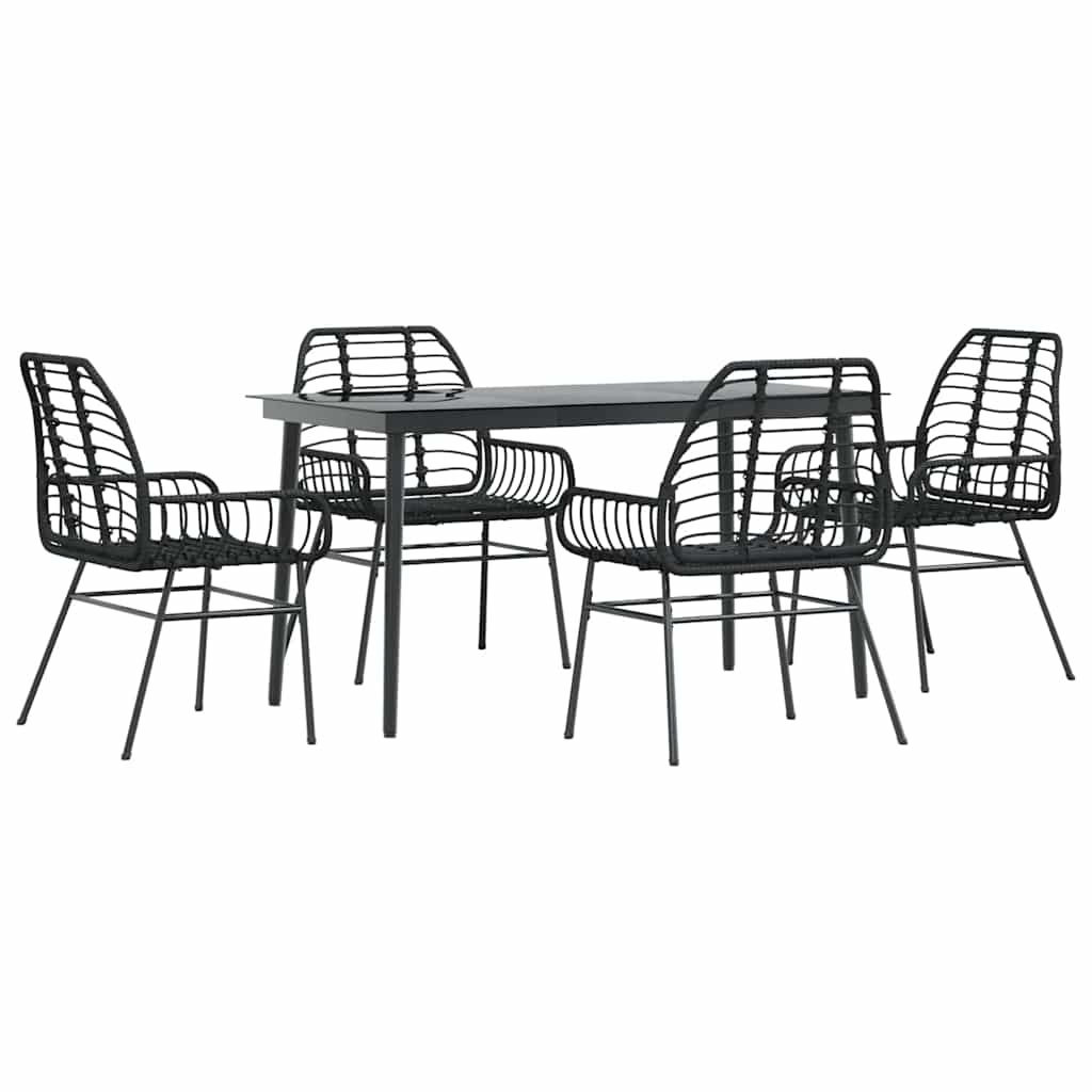5-delige Tuinset poly rattan glas zwart