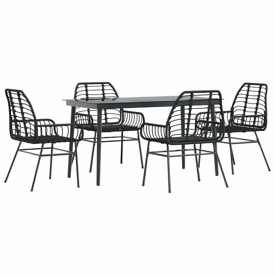 5-delige Tuinset poly rattan glas zwart