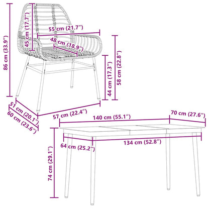 5-delige Tuinset poly rattan glas zwart
