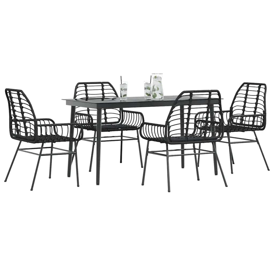 5-delige Tuinset poly rattan glas zwart