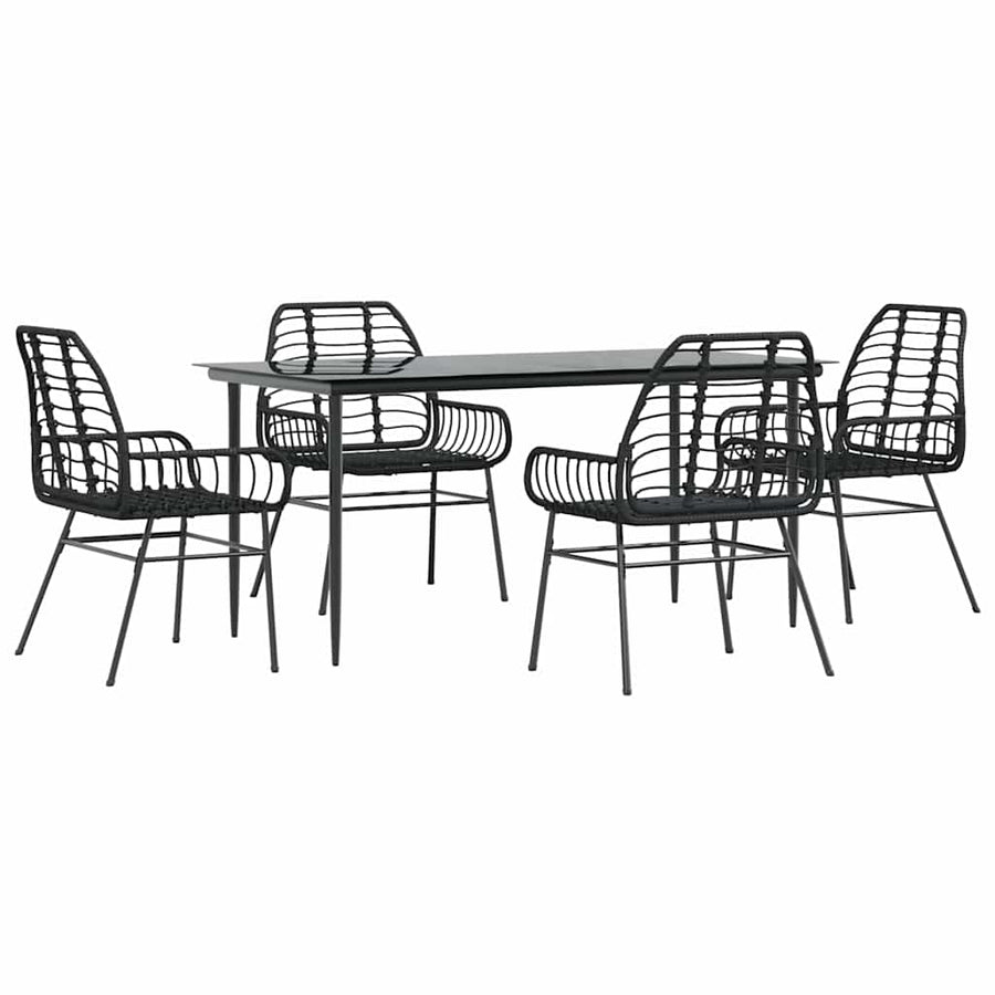 5-delige Tuinset poly rattan glas zwart