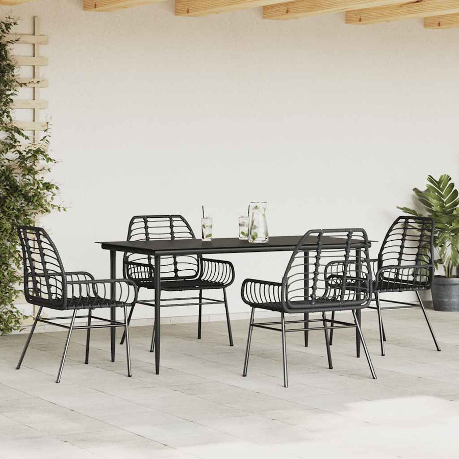 5-delige Tuinset poly rattan glas zwart