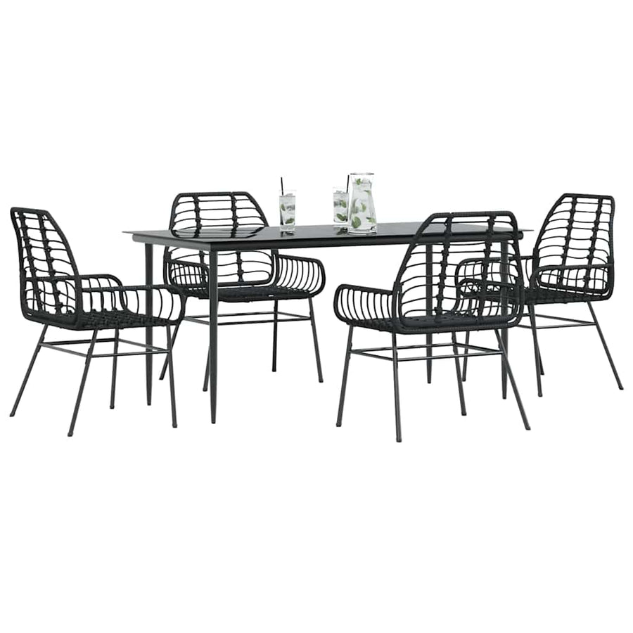 5-delige Tuinset poly rattan glas zwart