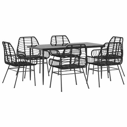 7-delige Tuinset poly rattan glas zwart