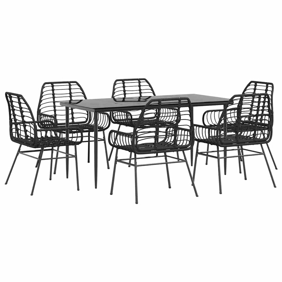 7-delige Tuinset poly rattan glas zwart