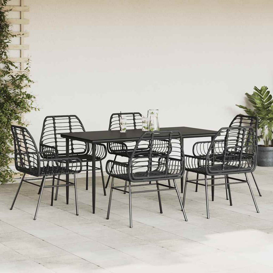 7-delige Tuinset poly rattan glas zwart