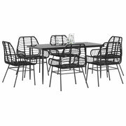 7-piece garden furniture set poly rattan glass black