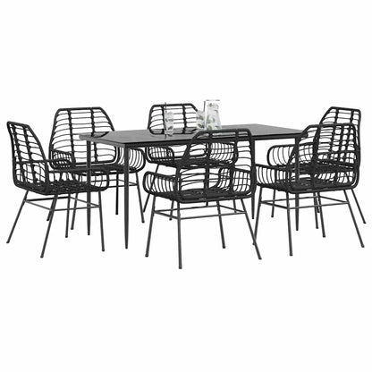 7-delige Tuinset poly rattan glas zwart
