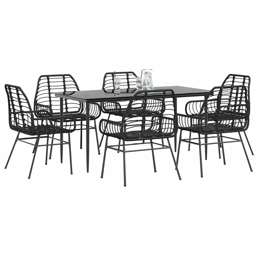 7-delige Tuinset poly rattan glas zwart