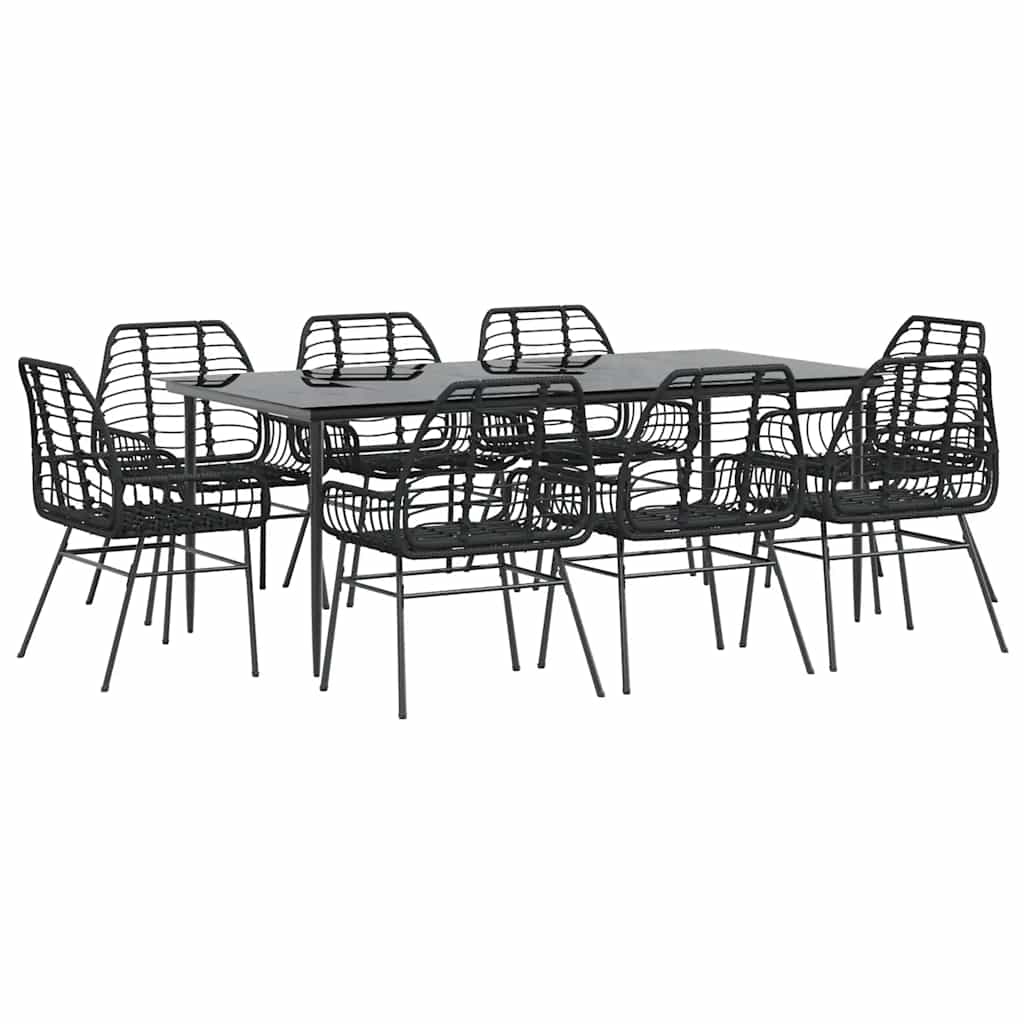 9-delige Tuinset poly rattan glas zwart