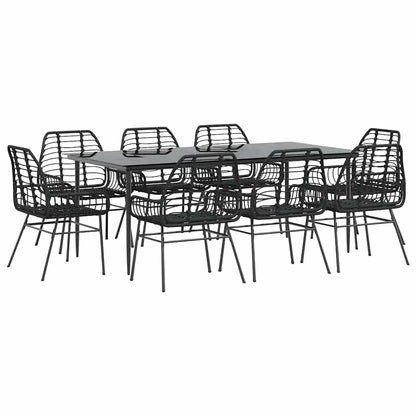 9-delige Tuinset poly rattan glas zwart