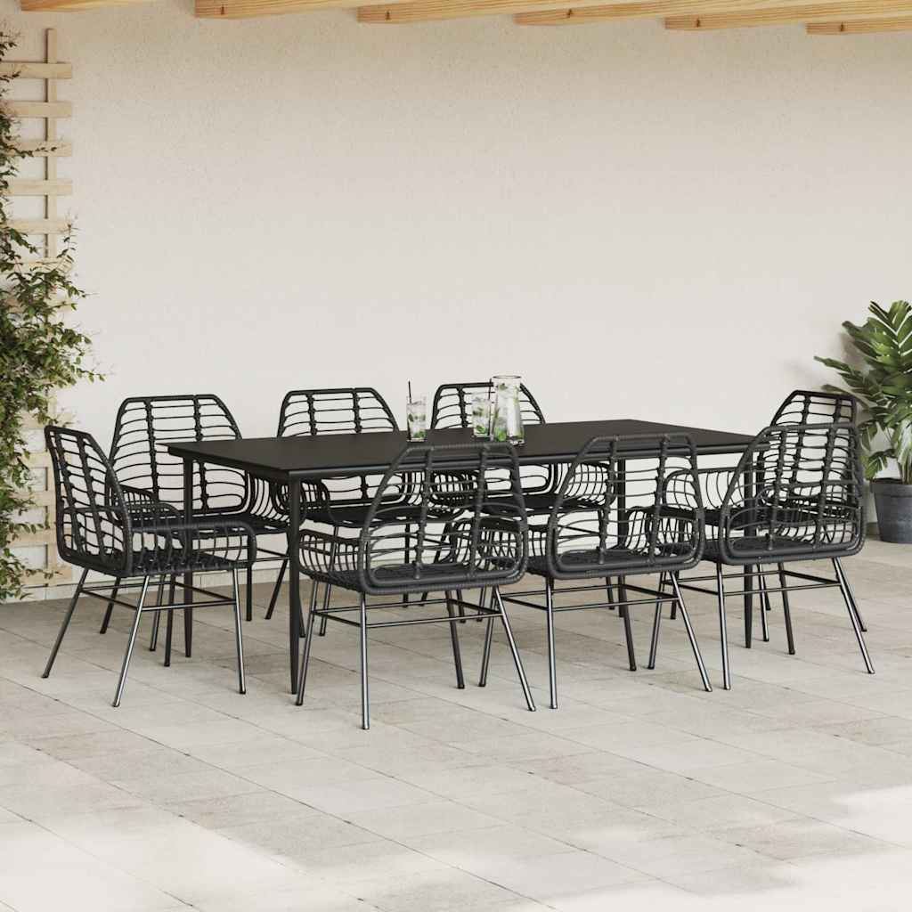 9-delige Tuinset poly rattan glas zwart