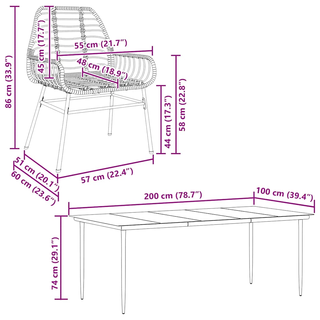 9-delige Tuinset poly rattan glas zwart