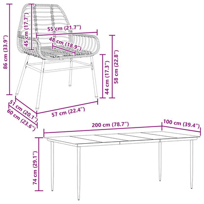 9-delige Tuinset poly rattan glas zwart