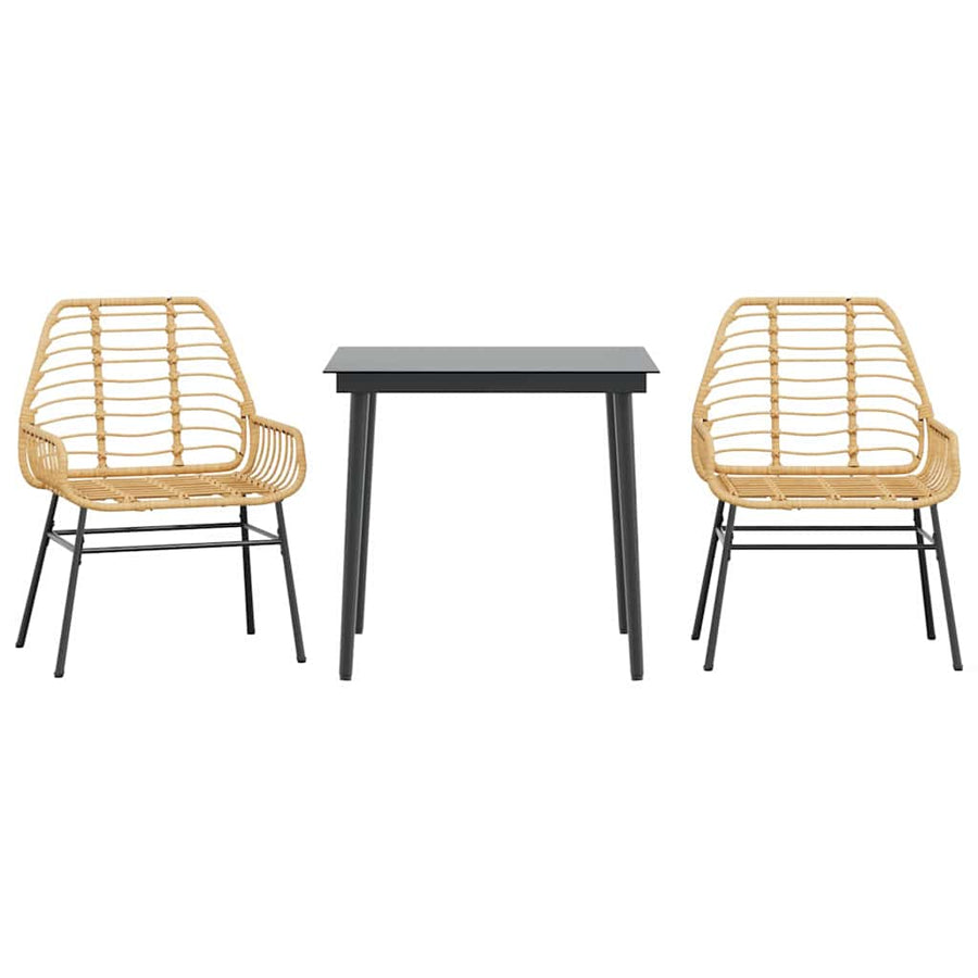 3-Delige Tuinset Poly Rattan Glas Bruin 2 80 x 80 x 74 cm Nee