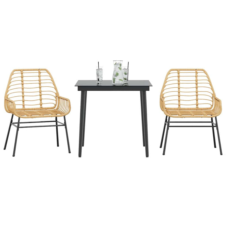 3-Delige Tuinset Poly Rattan Glas Bruin 2 80 x 80 x 74 cm Nee