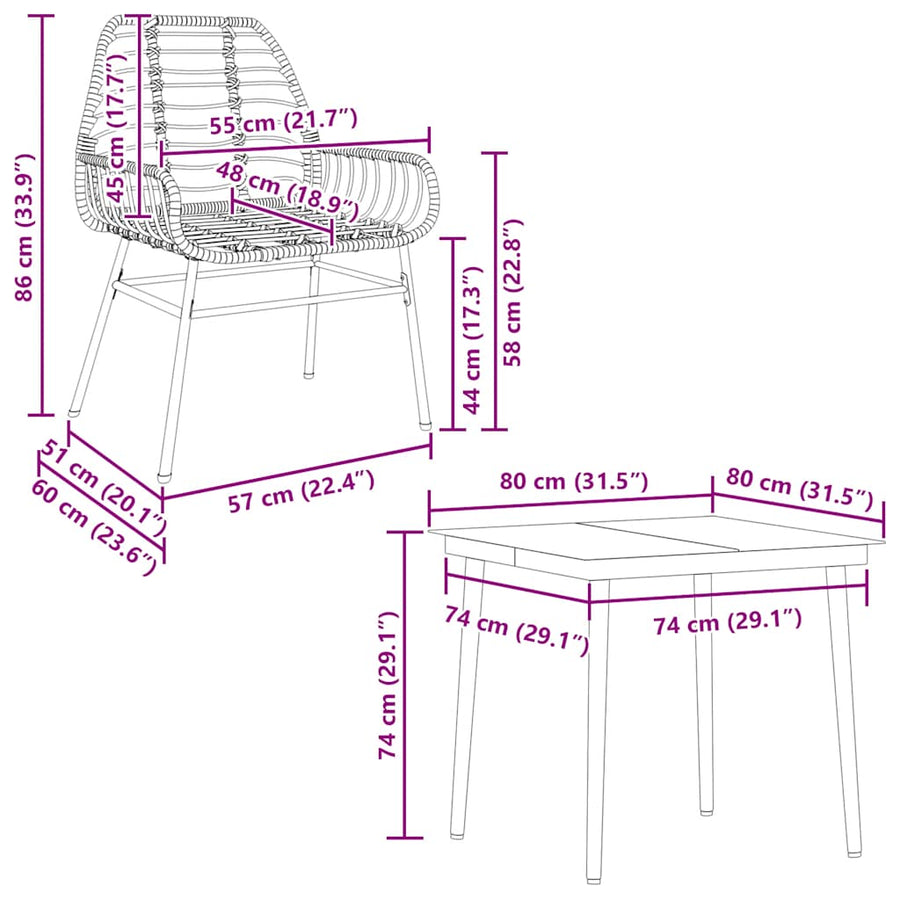 5-Delige Tuinset Poly Rattan Glas Bruin 4 80 x 80 x 74 cm Nee