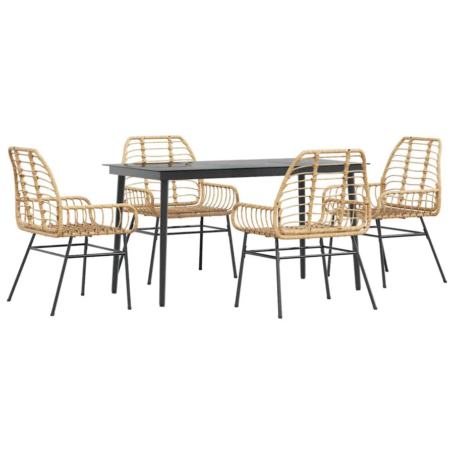 5-delige Tuinset poly rattan glas bruin