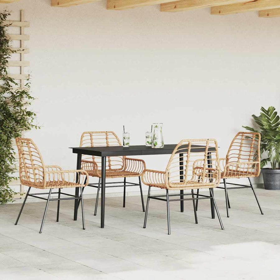 5-delige Tuinset poly rattan glas bruin