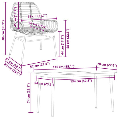 5-delige Tuinset poly rattan glas bruin