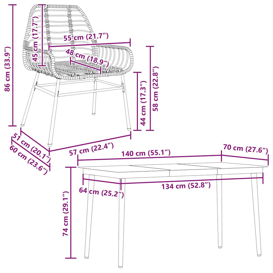 5-delige Tuinset poly rattan glas bruin