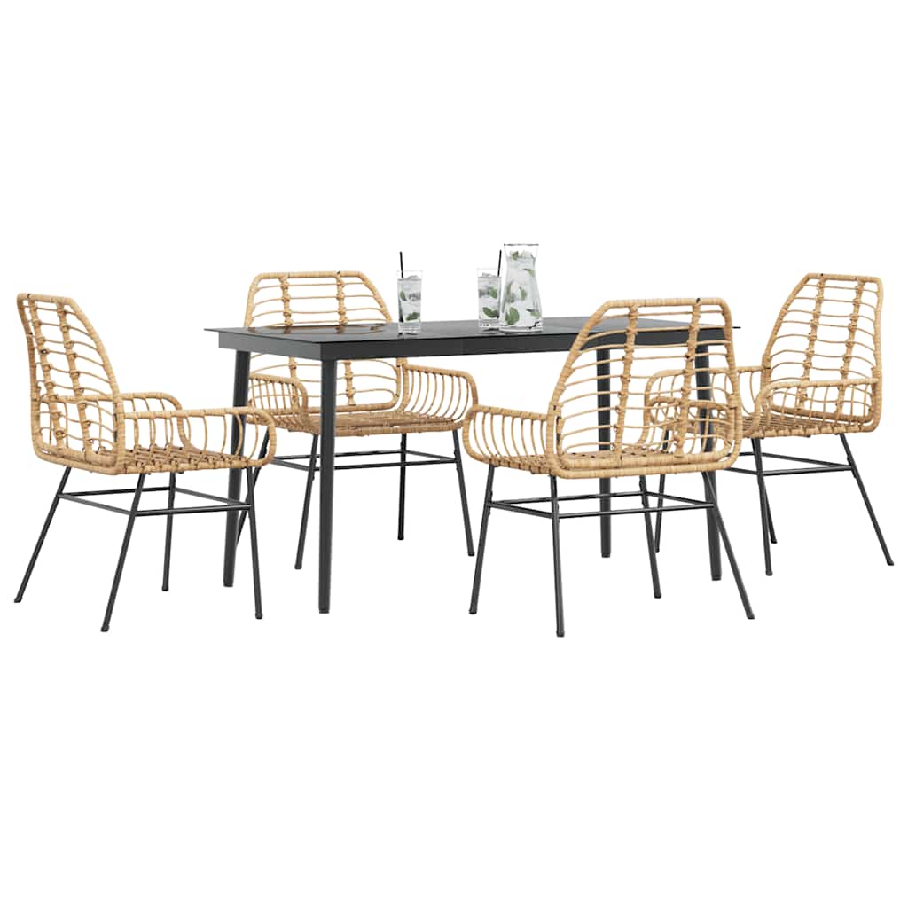 5-delige Tuinset poly rattan glas bruin