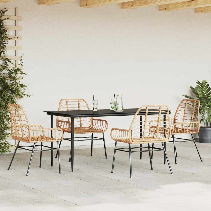 5-delige Tuinset poly rattan glas bruin