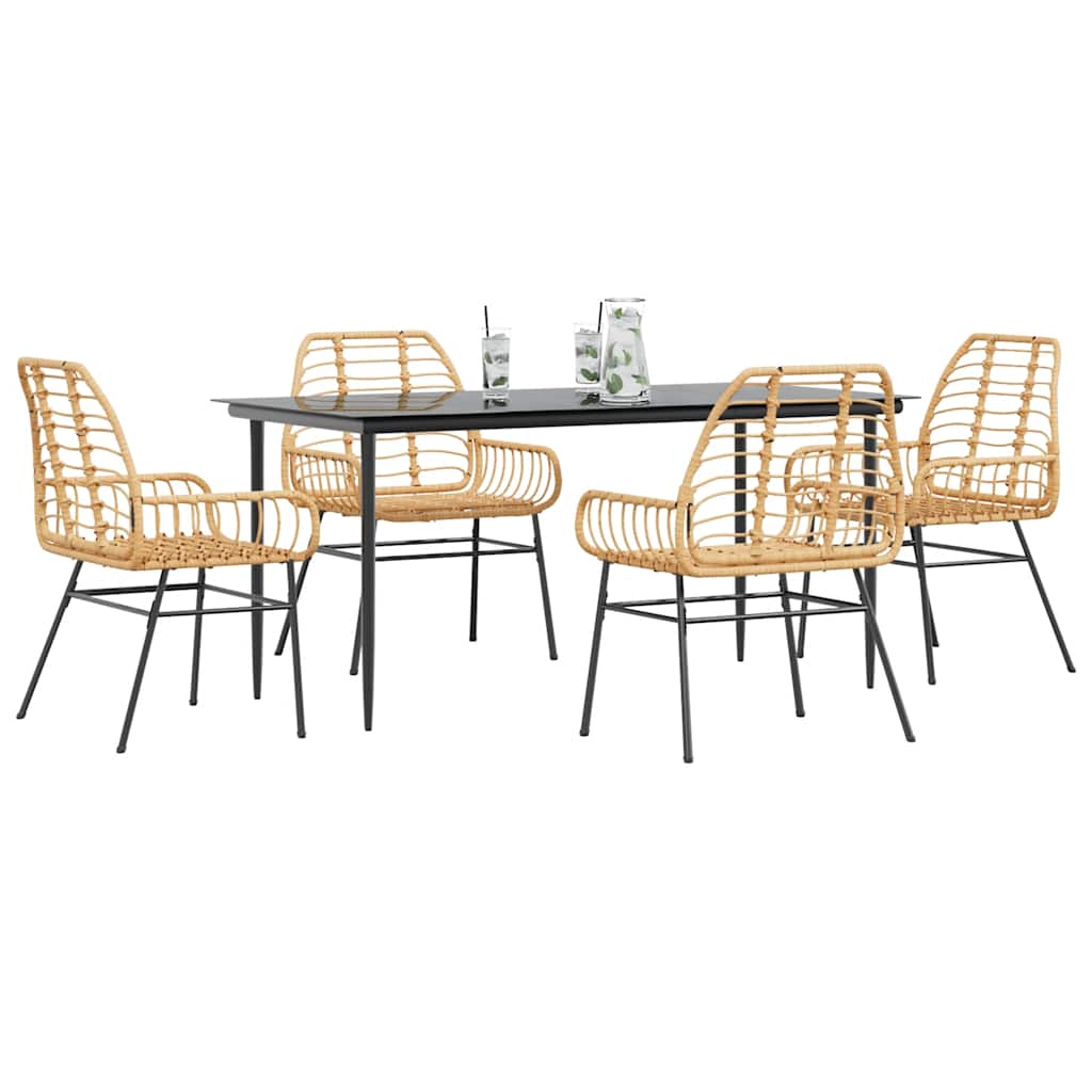 5-delige Tuinset poly rattan glas bruin