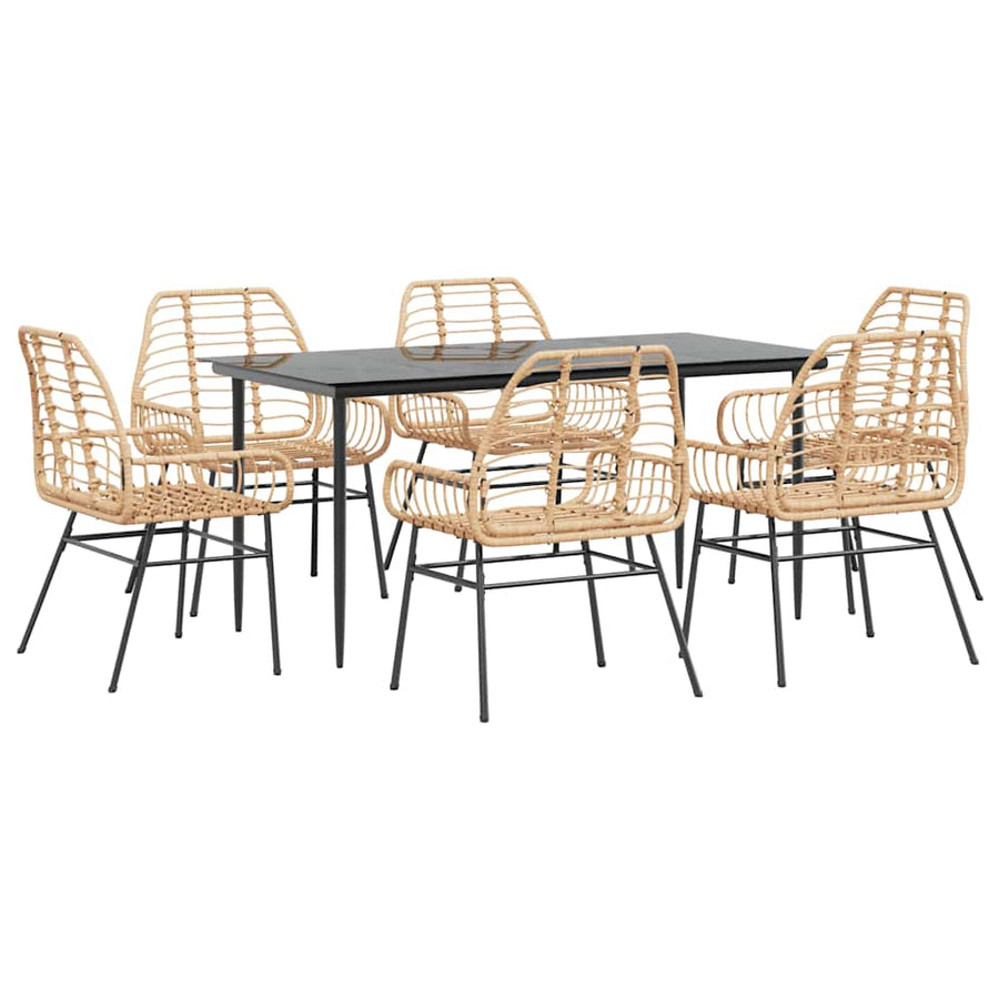 7-delige Tuinset poly rattan glas bruin