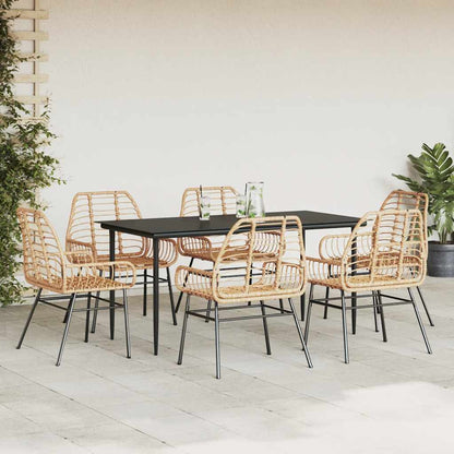 7-delige Tuinset poly rattan glas bruin