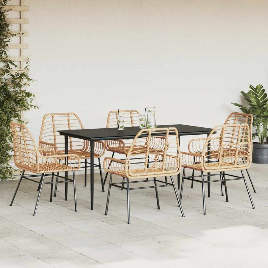 7-delige Tuinset poly rattan glas bruin
